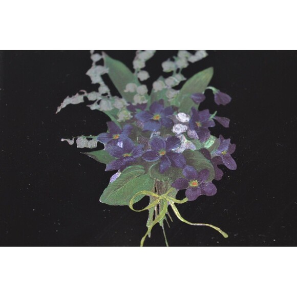 Vtg Kafka Metallic Art Framed Foil Picture Floral Bouquet violets 6x6 - Picture 7 of 7